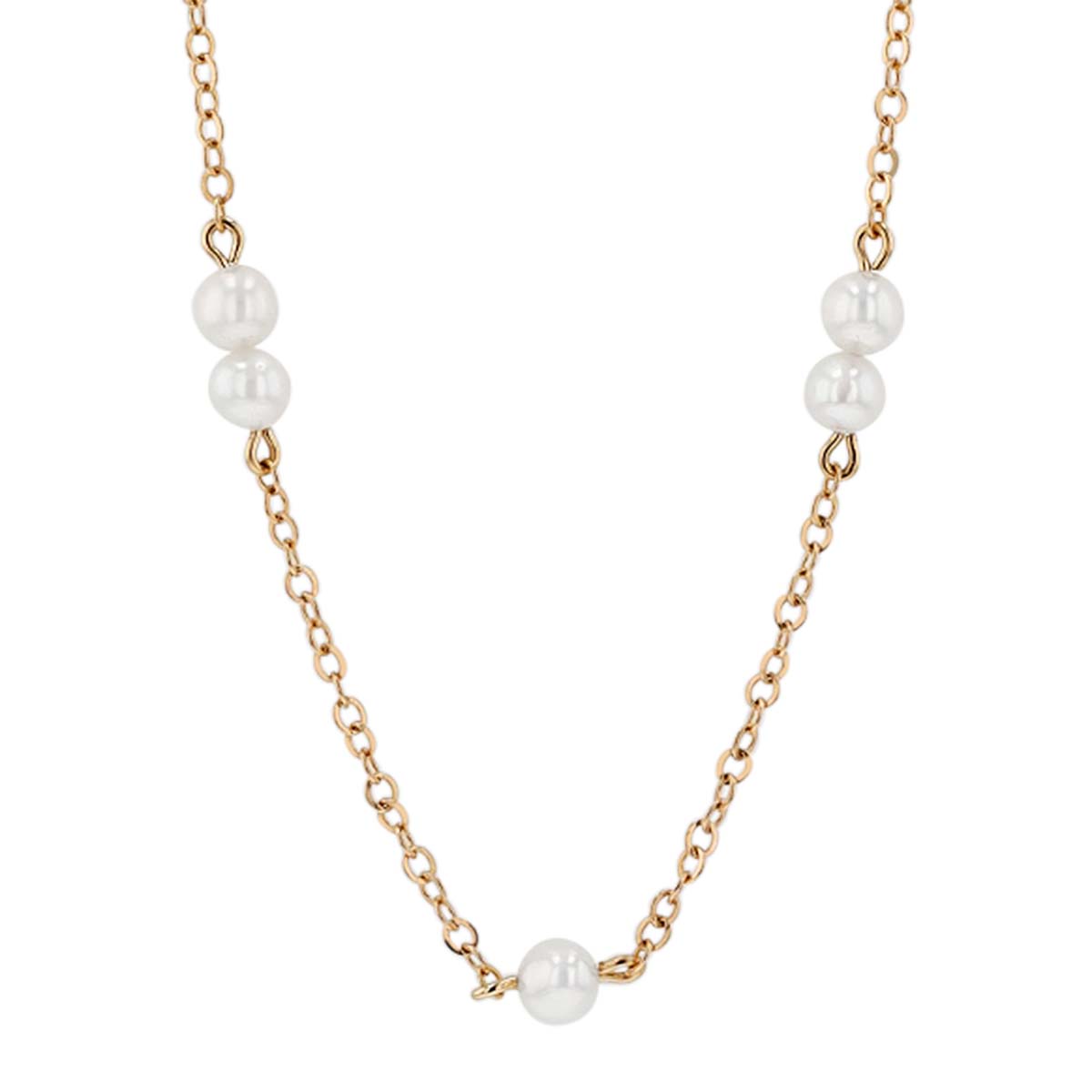 Freshwater Cultured Pearl Station by Yard Necklace in Yellow Gold, 18