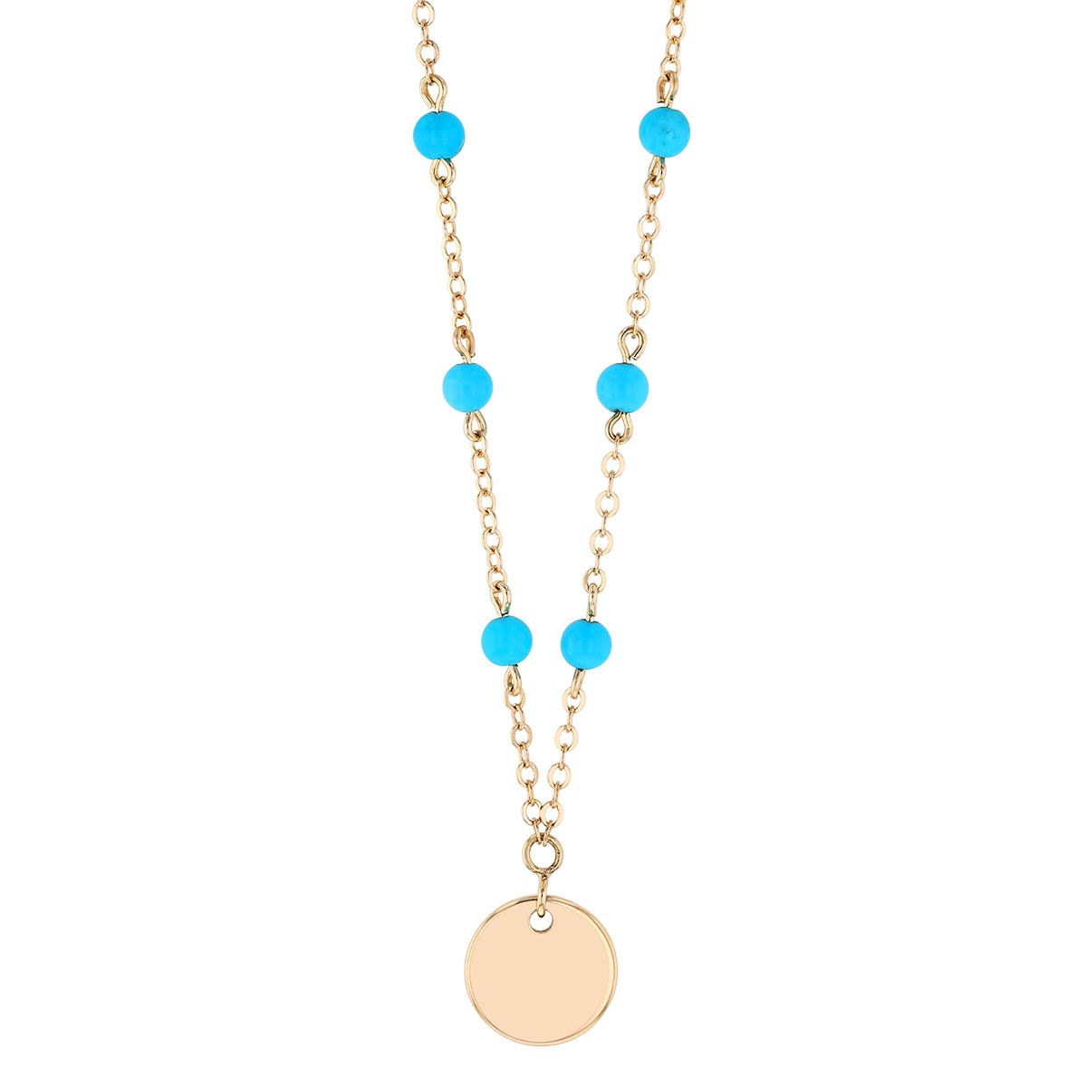 Yellow Gold Medallion Pendant with Turquoise Station Chain, 18