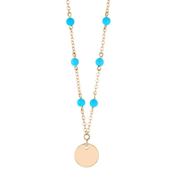 Yellow Gold Medallion Pendant with Turquoise Station Chain, 18"