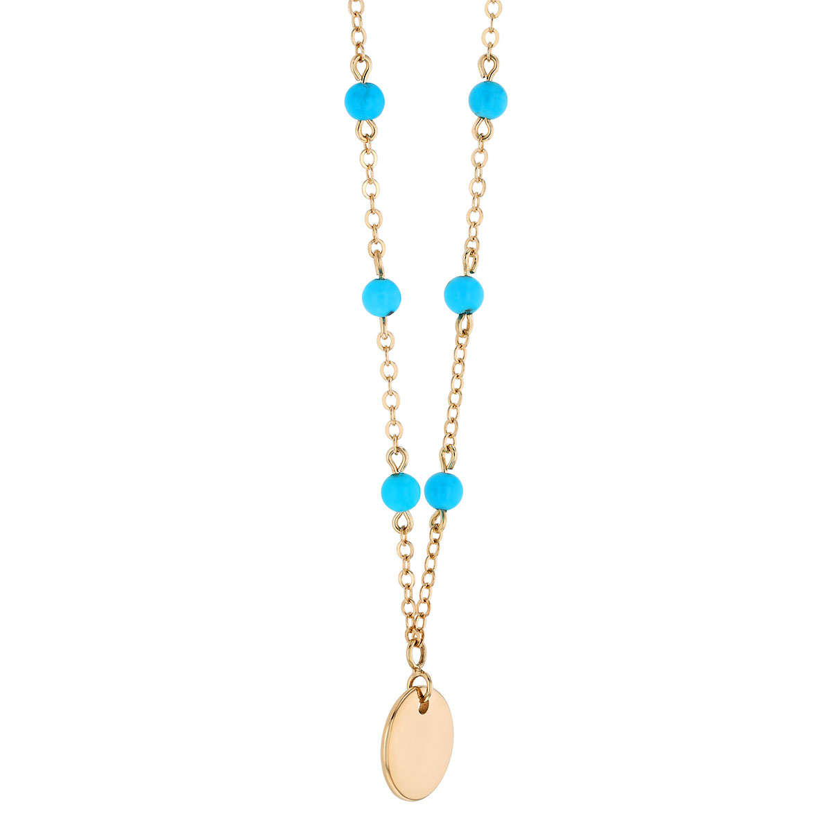 Yellow Gold Medallion Pendant with Turquoise Station Chain, 18