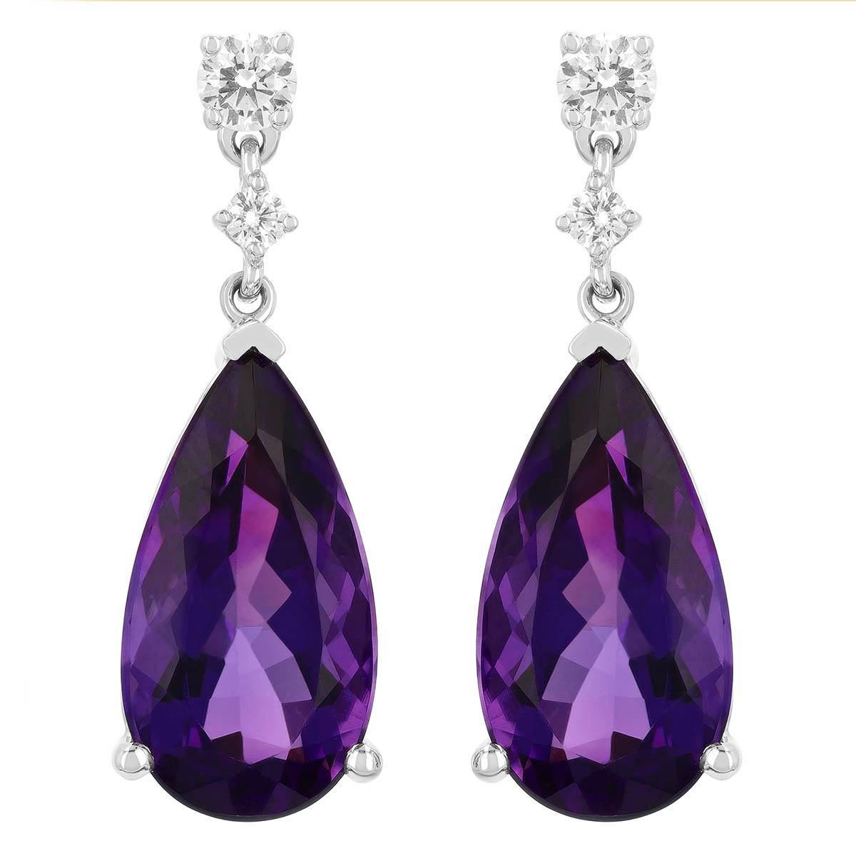 Pear Shape Amethyst & Diamond Dangle Earrings in White Gold