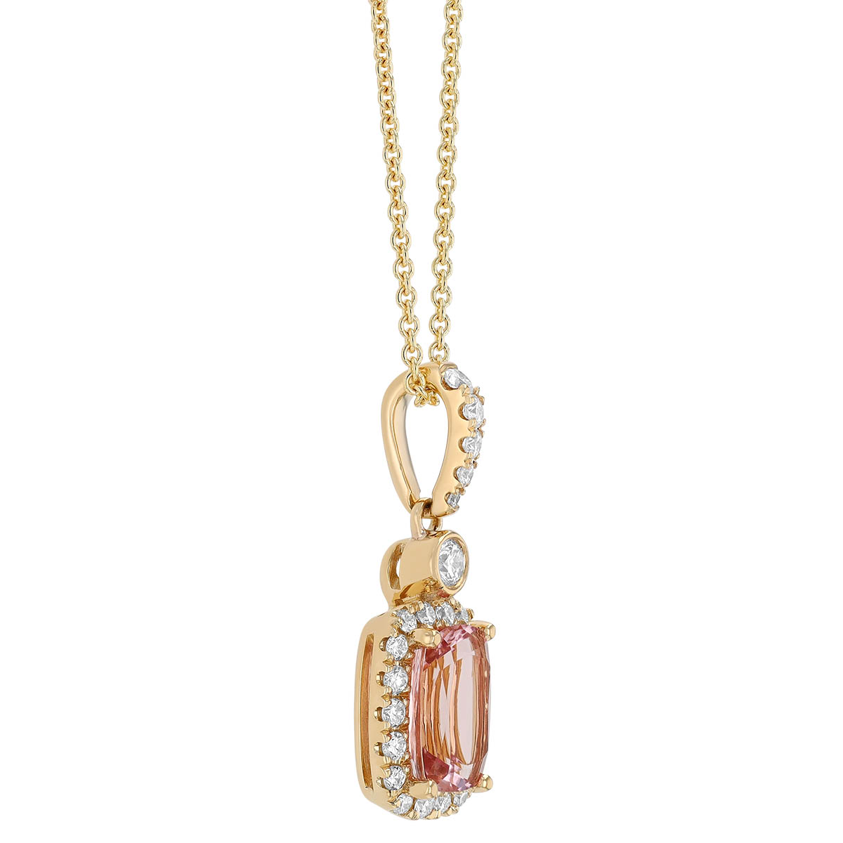 Cushion Cut Morganite & Diamond Halo Pendant in Rose Gold, 18