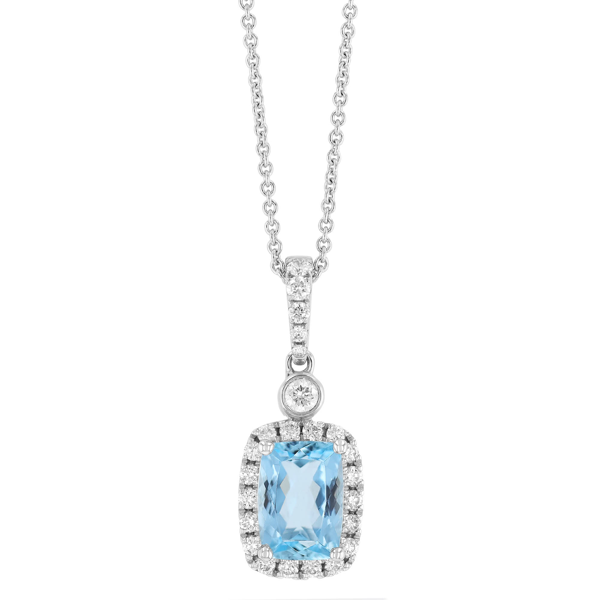 Cushion Cut Aquamarine & Diamond Halo Pendant in Rose Gold, 18