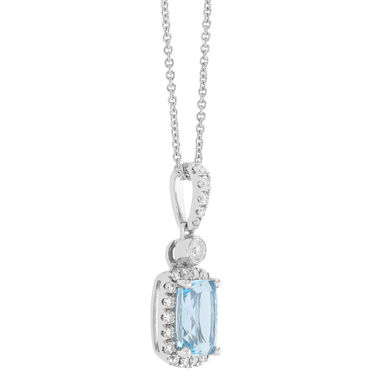 Cushion Cut Aquamarine & Diamond Halo Pendant in Rose Gold, 18