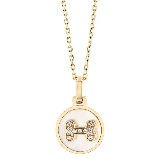 Frederic Sage Diamond Bone & Mother of Pearl Circle Pendant in Yellow Gold