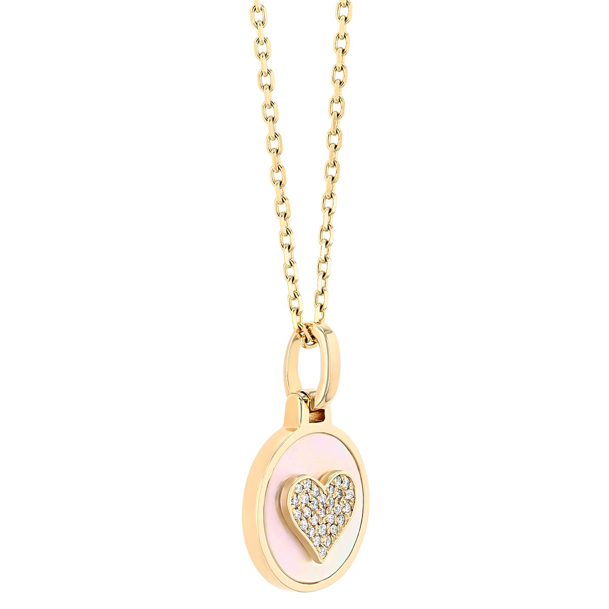 Frederic Sage Diamond Heart & Mother of Pearl Circle Pendant in Yellow Gold