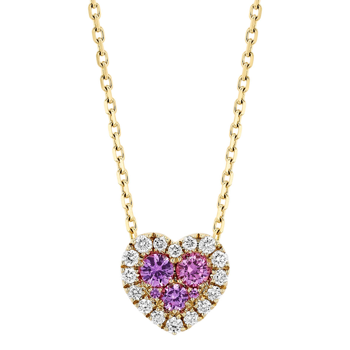 Frederic Sage Pink Sapphire & Diamond Halo Heart Pendant in Yellow Gold