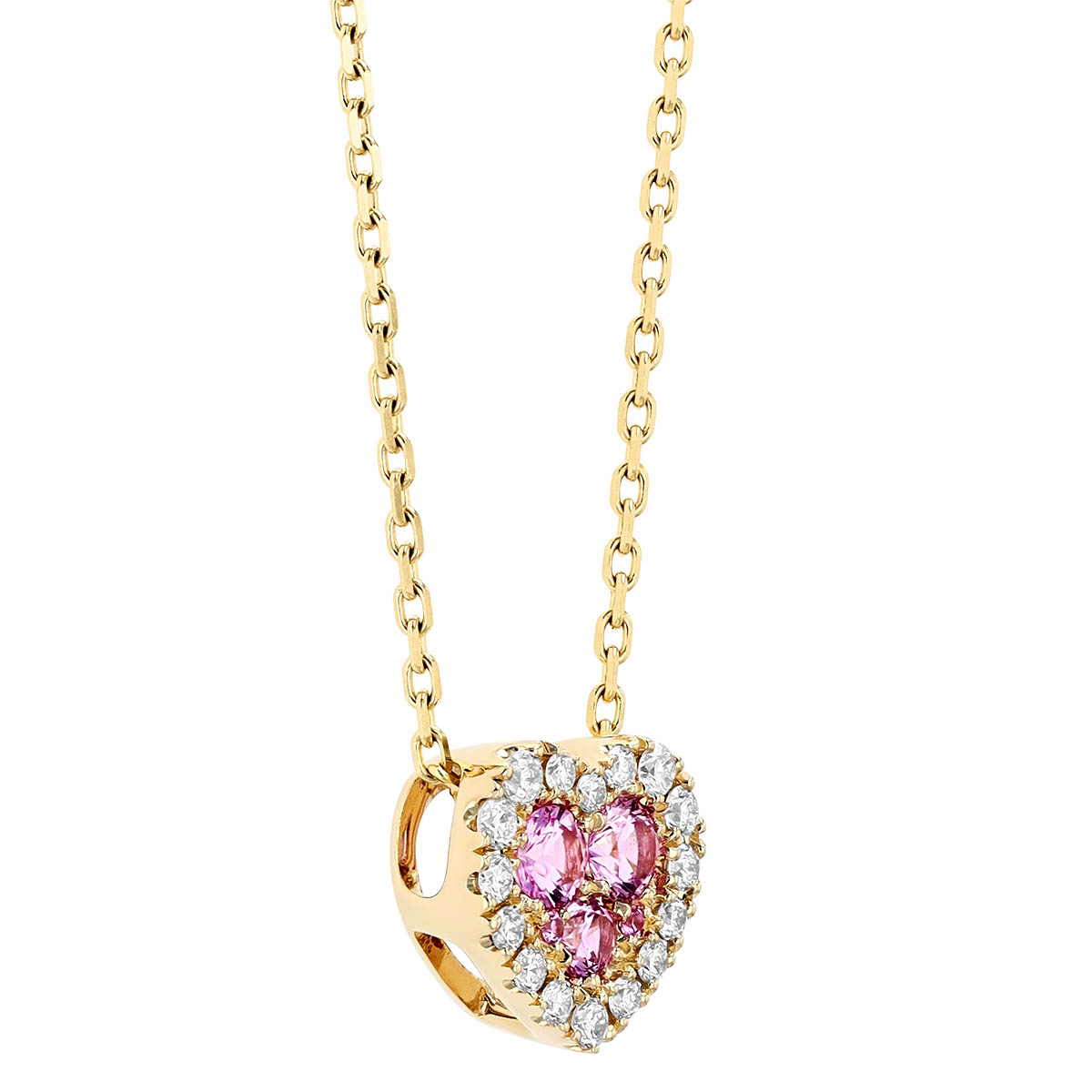Frederic Sage Pink Sapphire & Diamond Halo Heart Pendant in Yellow Gold