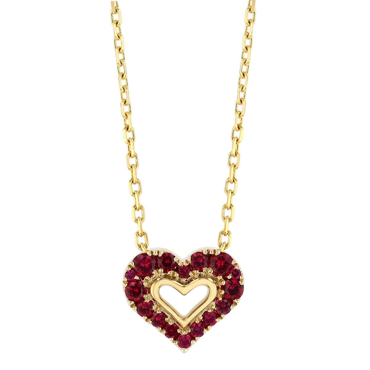 Frederic Sage Ruby Open Heart Pendant in Yellow Gold, 18