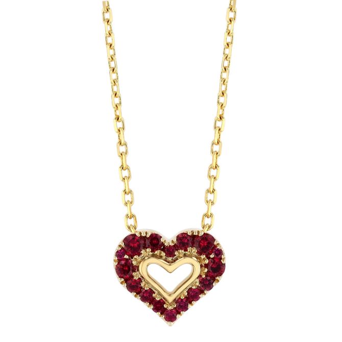 Frederic Sage Ruby Open Heart Pendant in Yellow Gold, 18"
