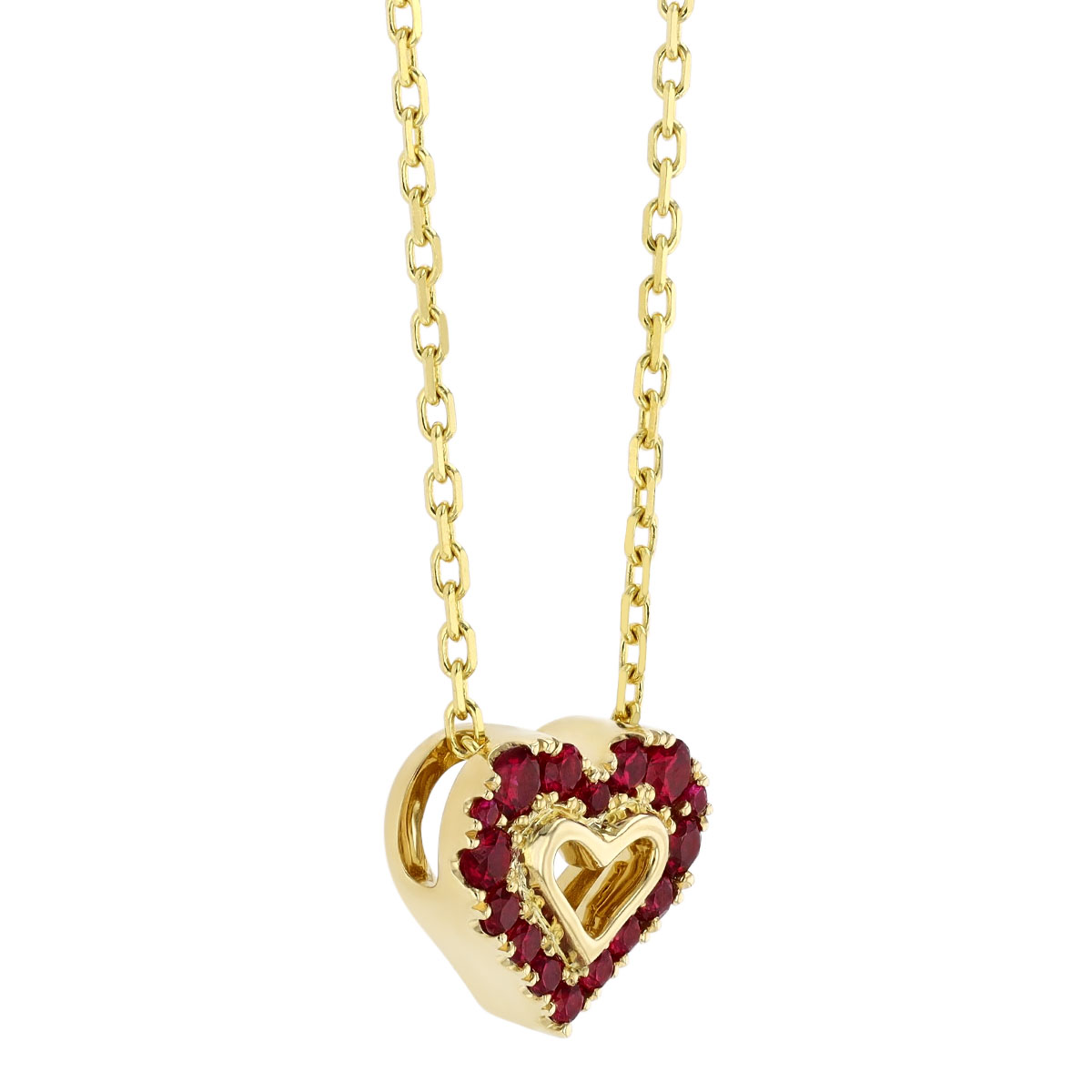 Frederic Sage Ruby Open Heart Pendant in Yellow Gold, 18