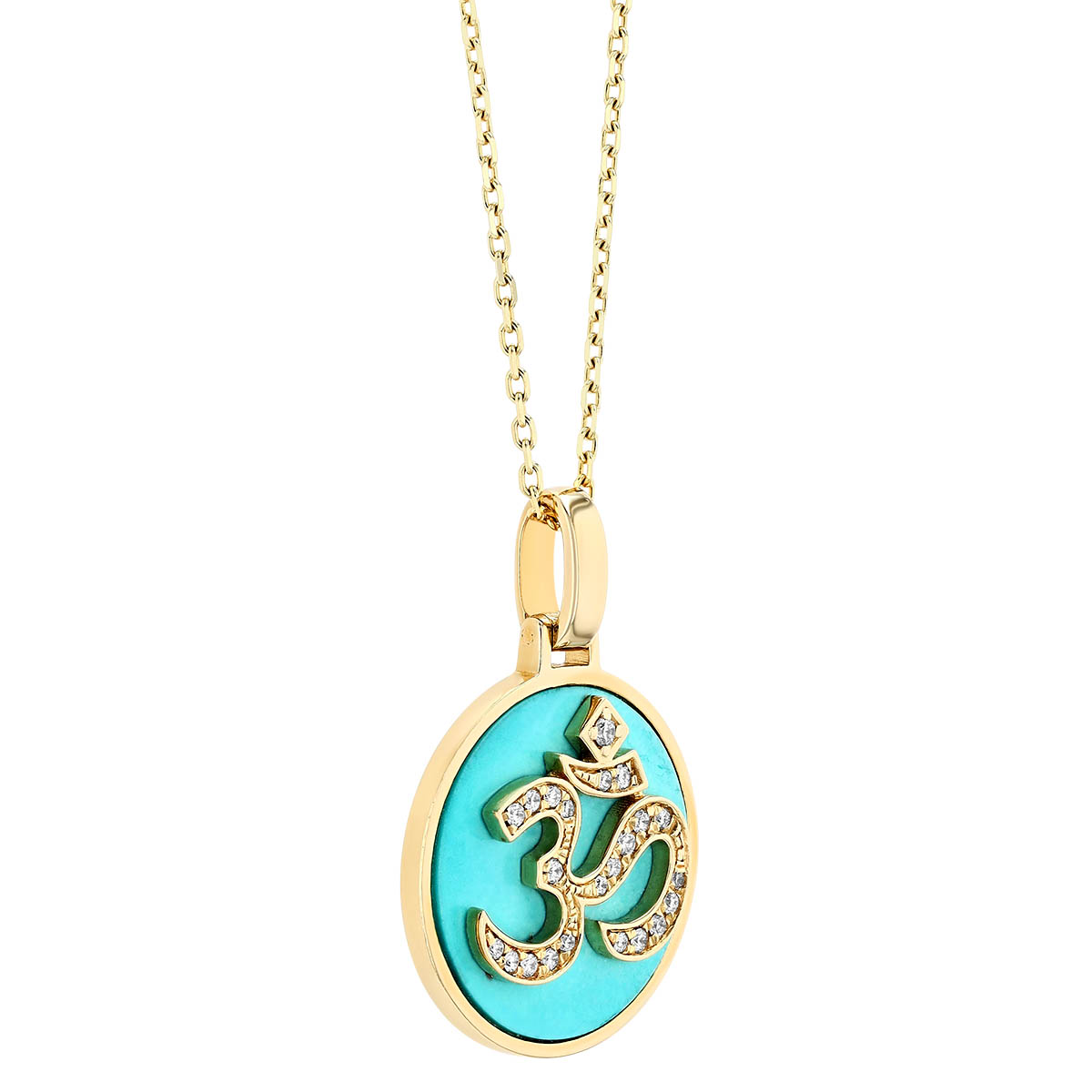 Frederic Sage Diamond Ohm & Turquoise Circle Pendant in Yellow Gold