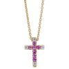 Frederic Sage Pink Sapphire & Diamond Cross Pendant in Yellow Gold