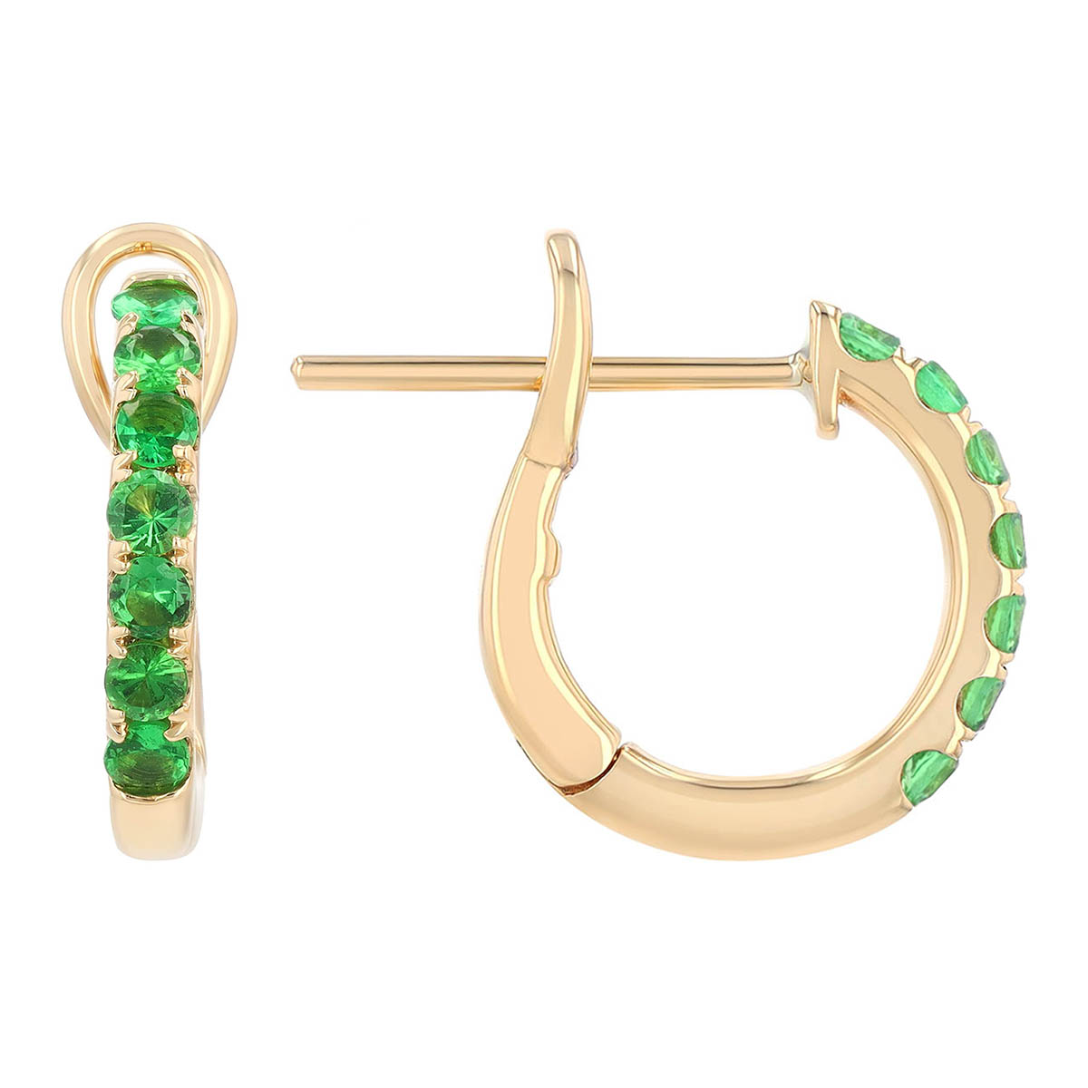 Frederic Sage Tsavorite Garnet Huggie Hoop Earrings in Yellow Gold