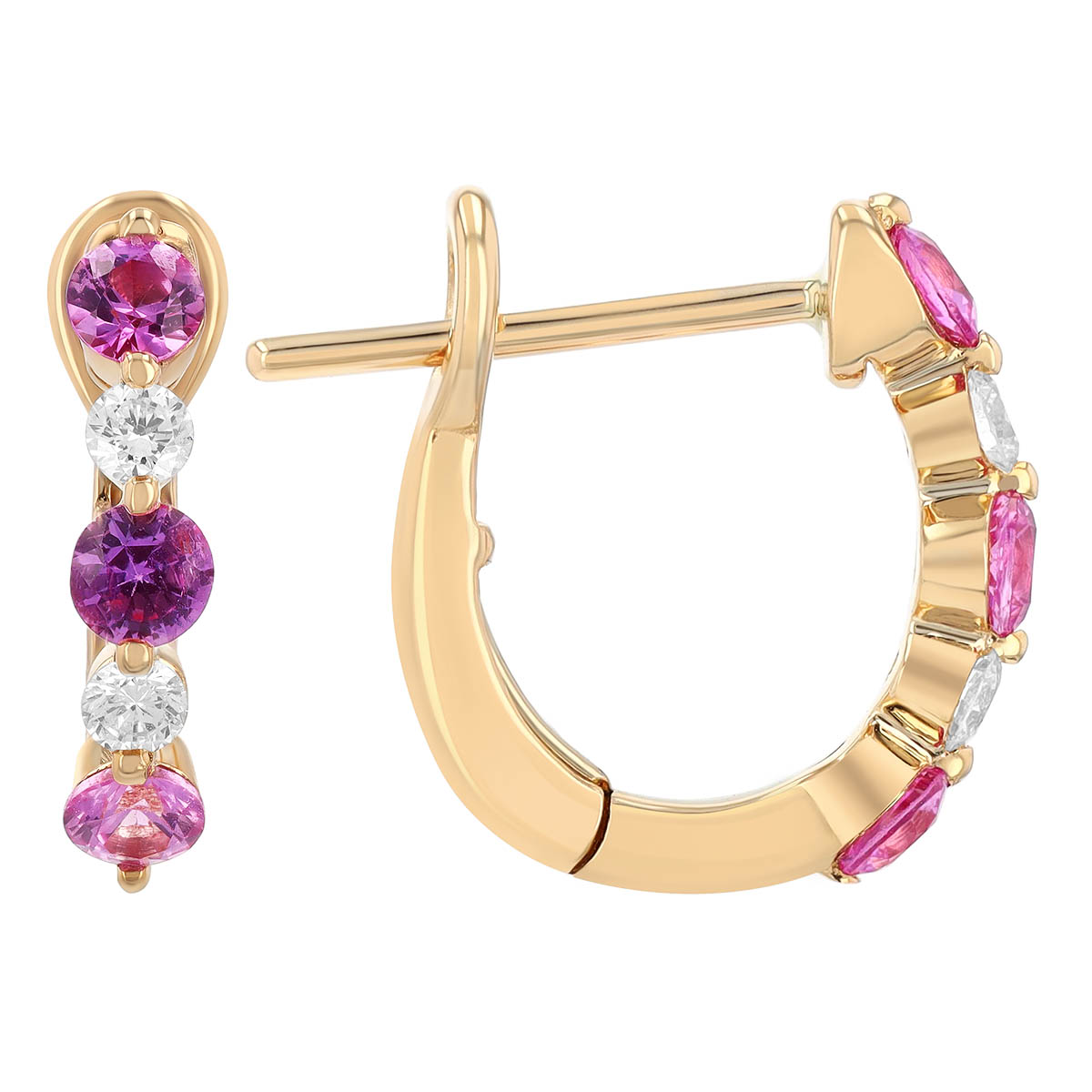 Frederic Sage Pink Sapphire & Diamond Alternating Huggie Hoop Earrings in Yellow Gold