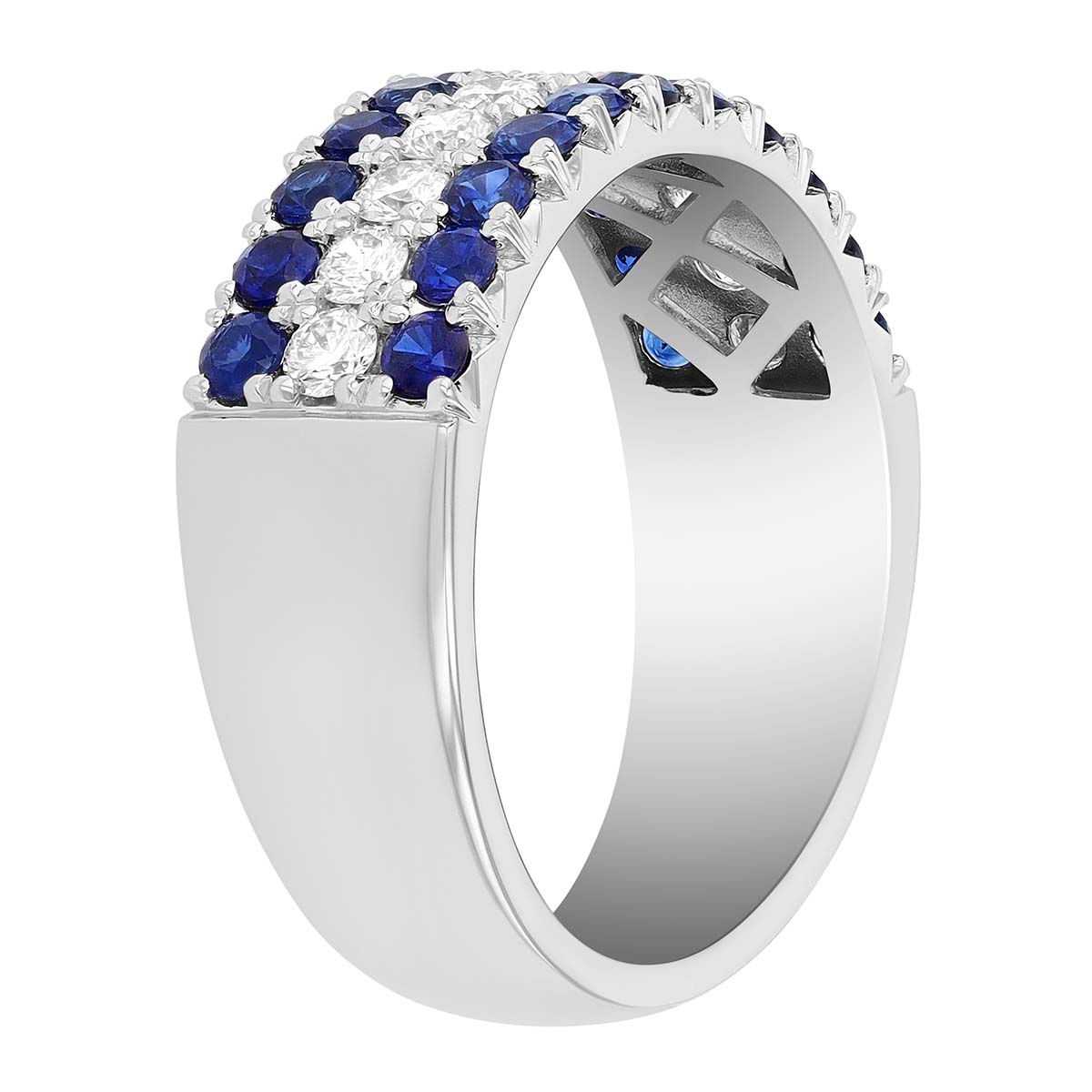 Sapphire & Diamond Pavé 3 Row Ring in White Gold