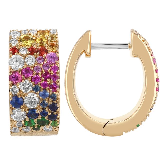 Mixed Gemstone & Diamond Pavé Wide Huggie Hoop Earrings in