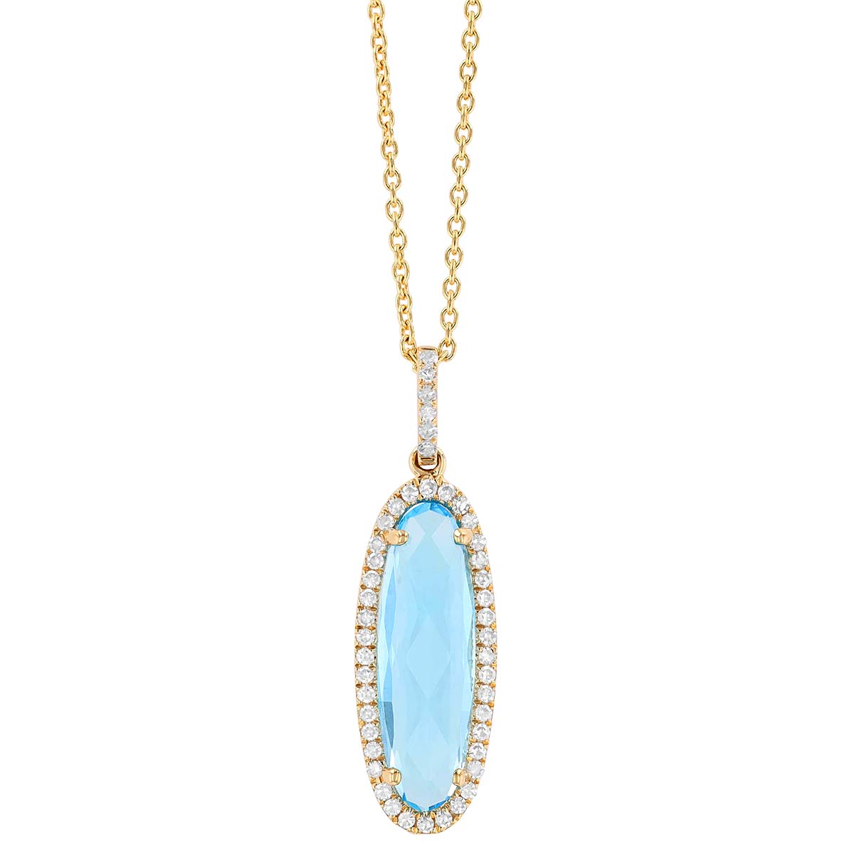 Elongated Oval Topaz & Diamond Halo Pendant in Yellow Gold