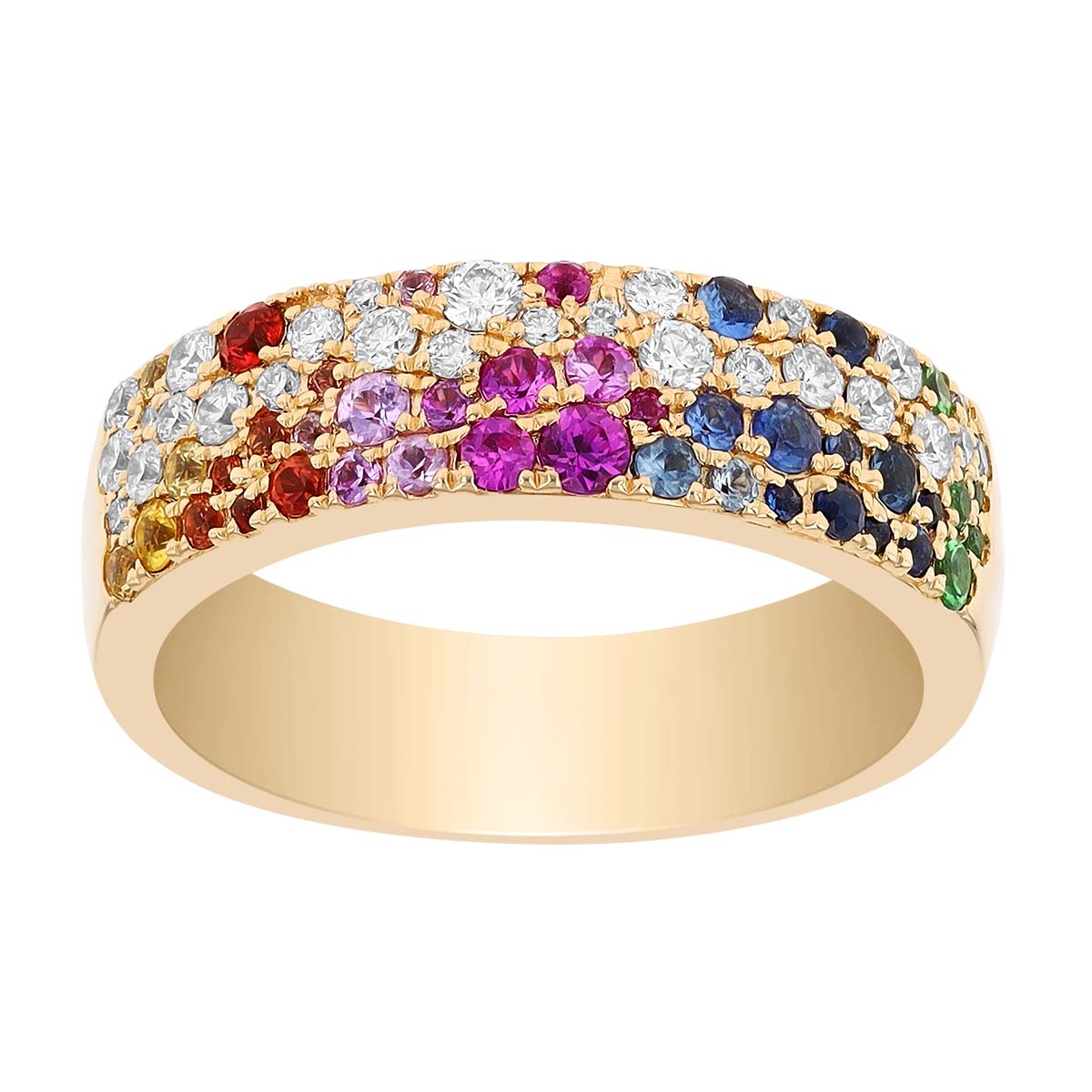 Mixed Gemstone & Diamond Pavé Ring in Yellow Gold