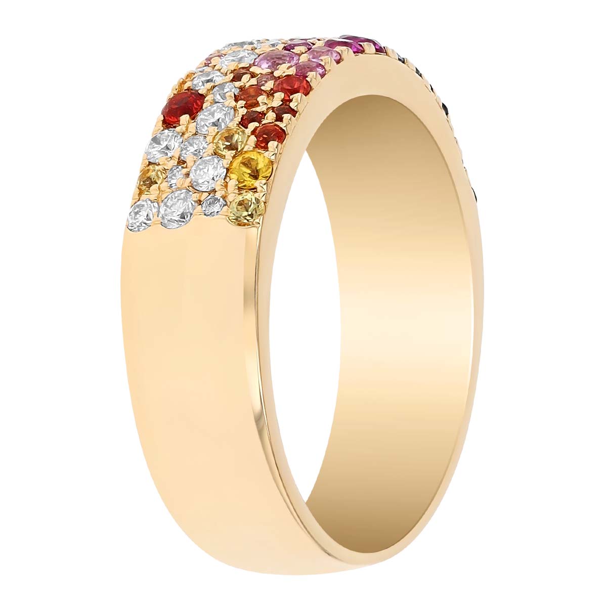 Mixed Gemstone & Diamond Pavé Ring in Yellow Gold