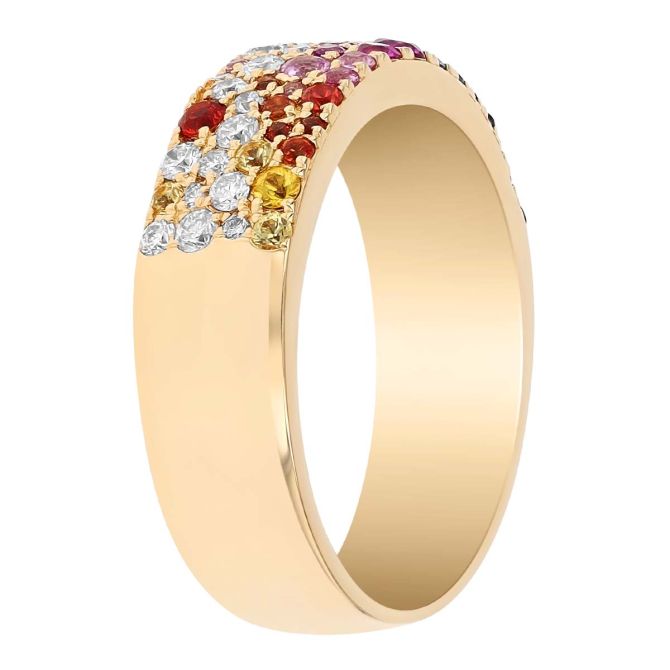 Mixed Gemstone & Diamond Pavé Ring in Yellow Gold