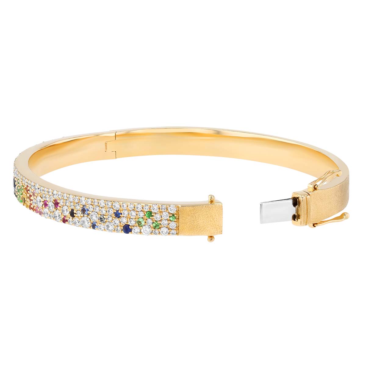 Mixed Gemstone & Diamond Pavé Bangle Bracelet in Yellow Gold