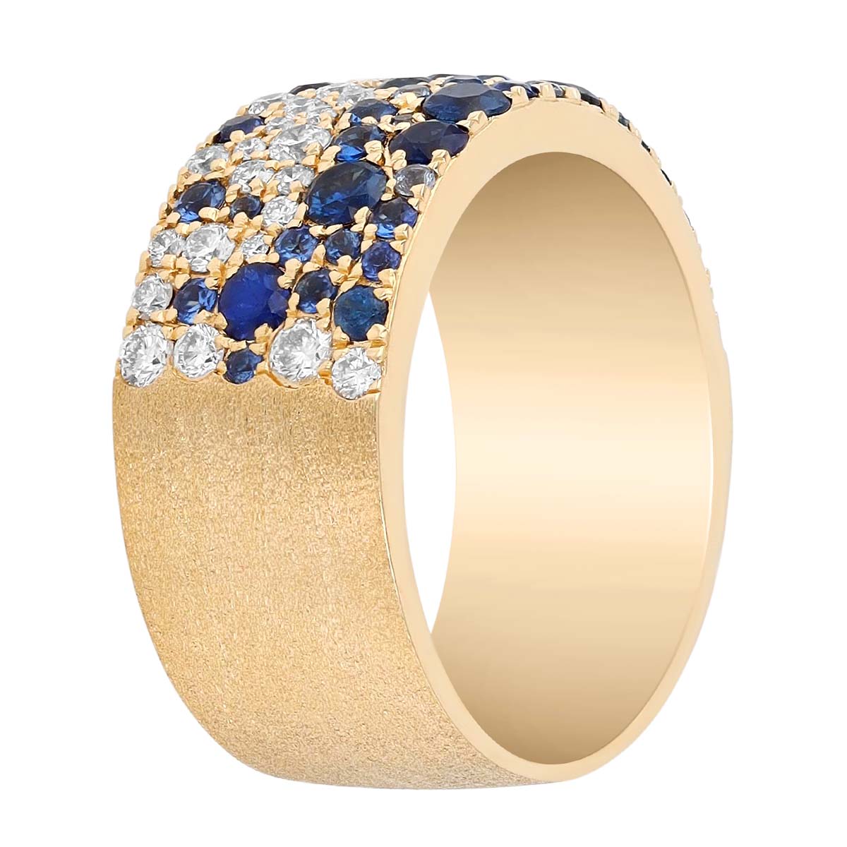 Sapphire & Diamond Pavé Wide Band Ring in Yellow Gold