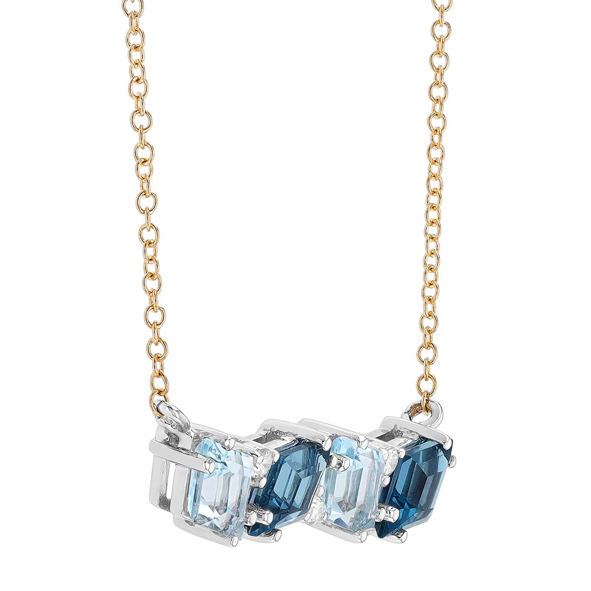 Topaz & Diamond Cluster Bar Necklace in Two Tone