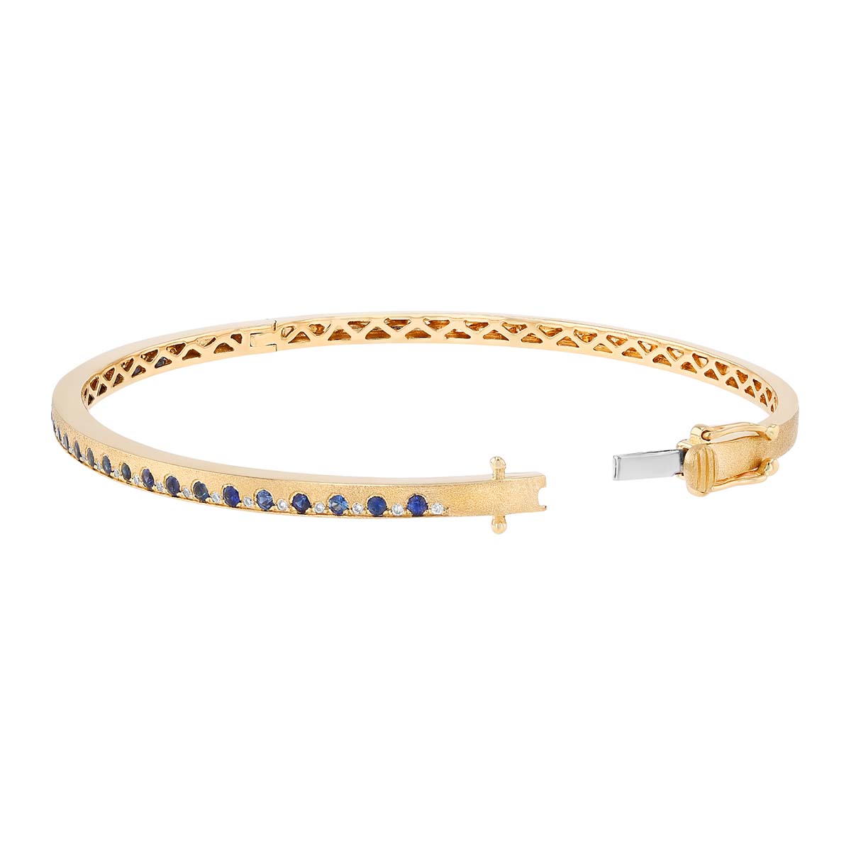 Sapphire & Diamond Alternating Bangle Bracelet in Yellow Gold