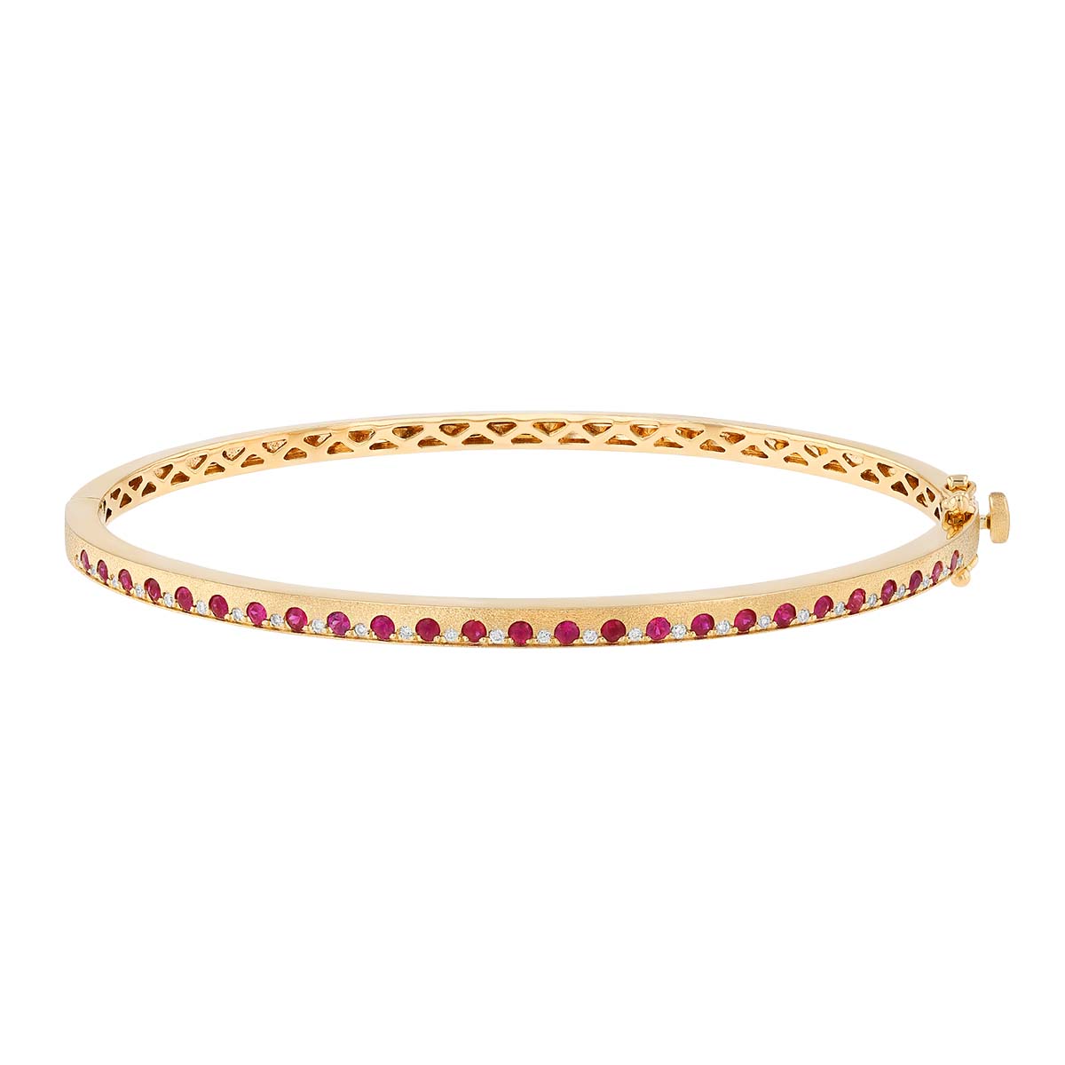Ruby & Diamond Alternating Bangle Bracelet in Yellow Gold