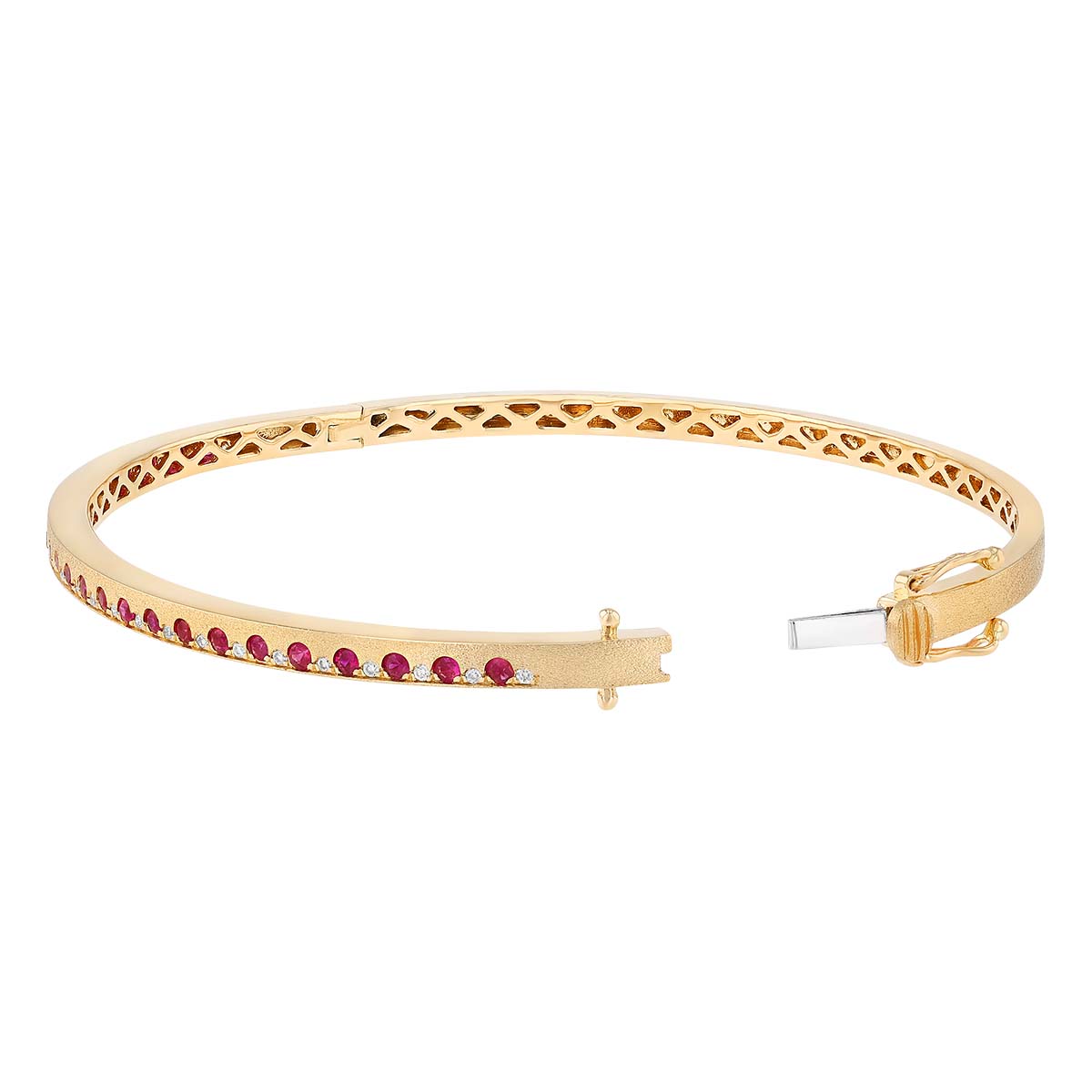 Ruby & Diamond Alternating Bangle Bracelet in Yellow Gold
