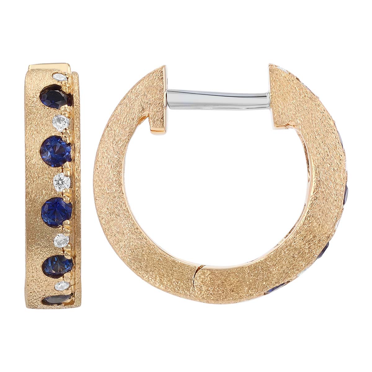 Sapphire & Diamond Alternating Huggie Hoop Earrings in Yellow Gold