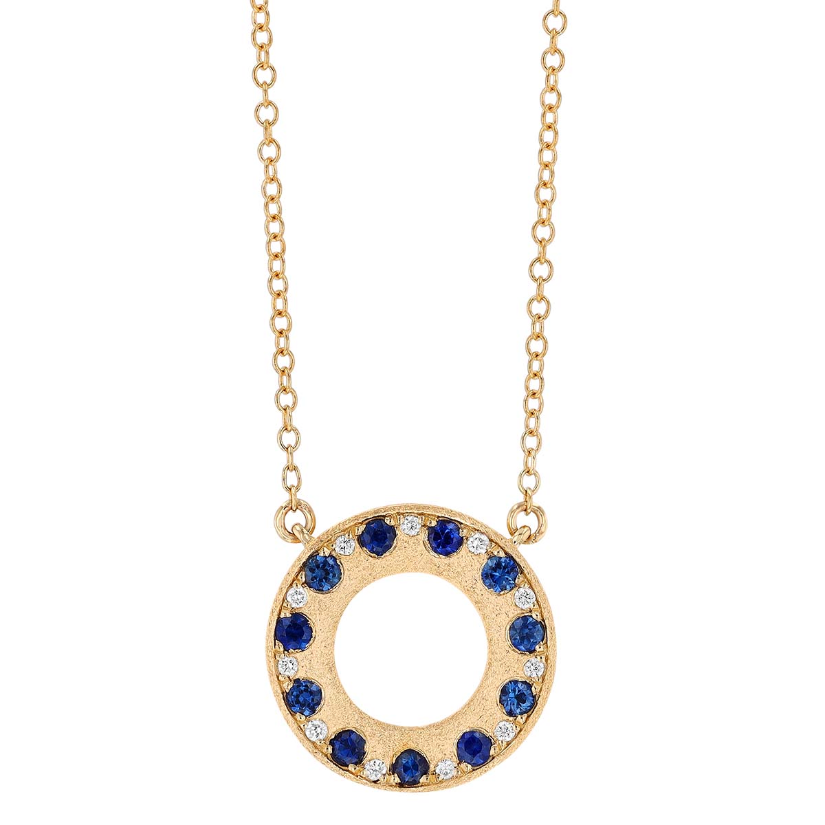 Sapphire & Diamond Open Circle Pendant in Yellow Gold