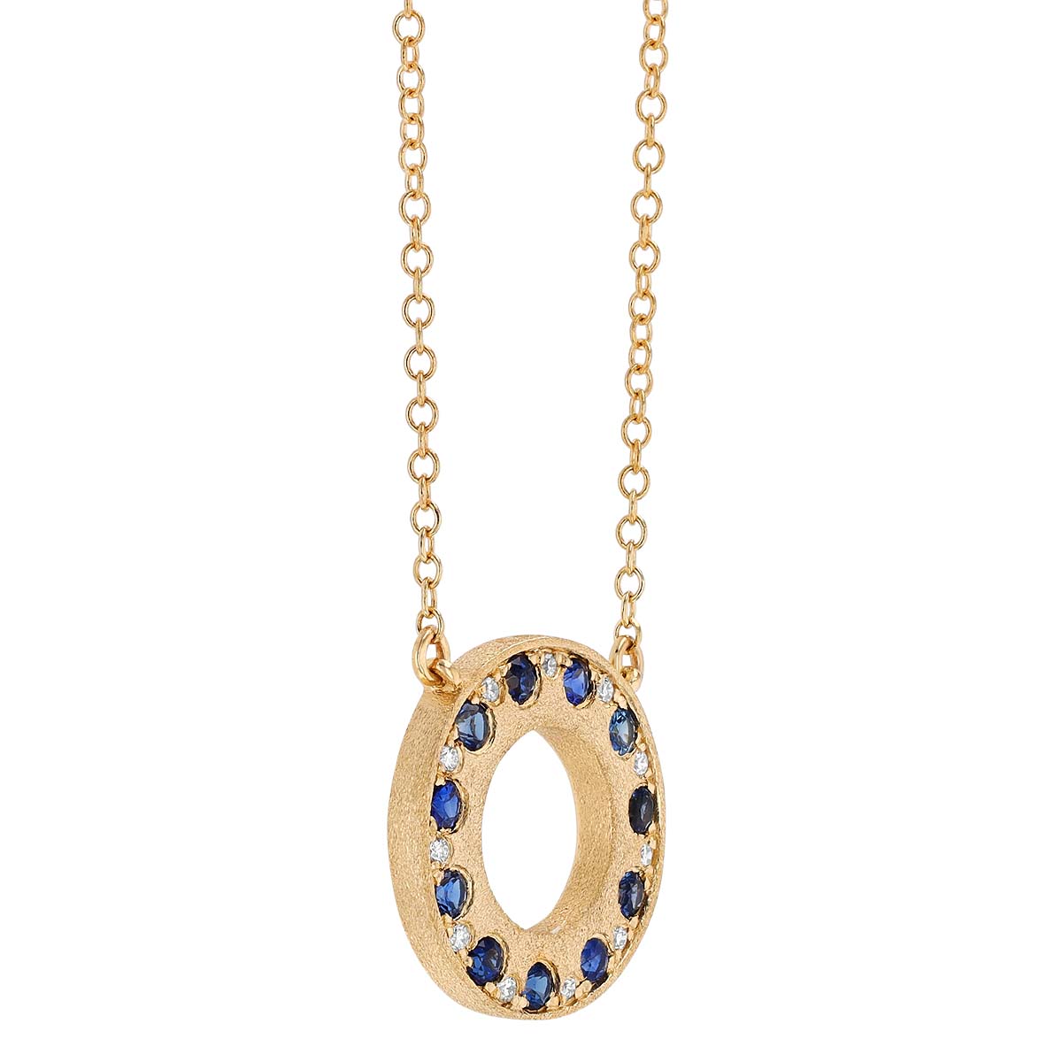 Sapphire & Diamond Open Circle Pendant in Yellow Gold