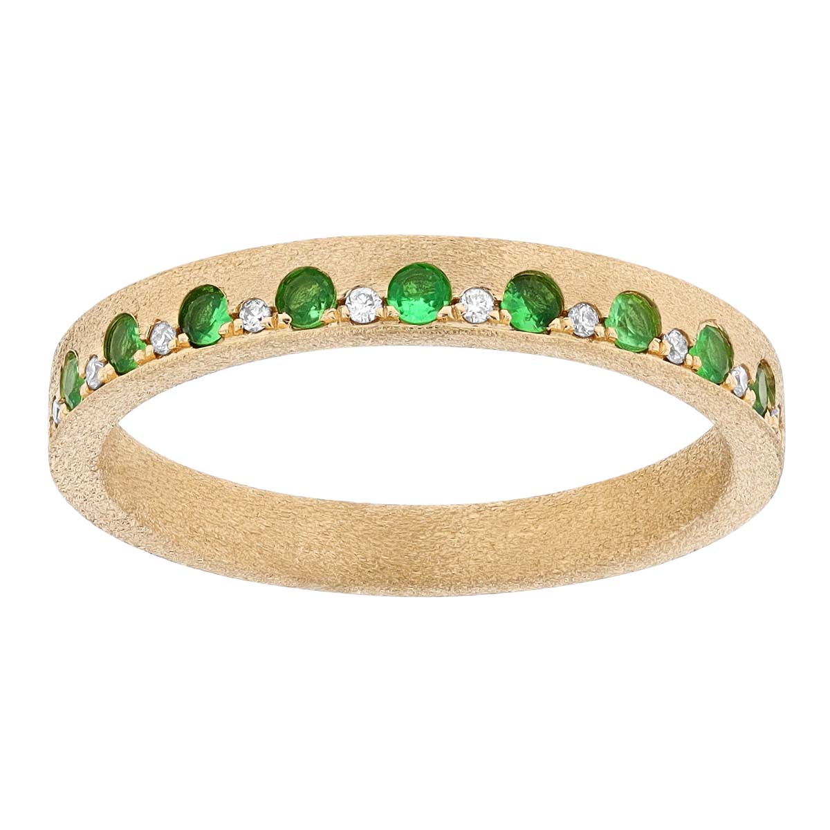 Tsavorite Garnet & Diamond Alternating Ring in Yellow Gold