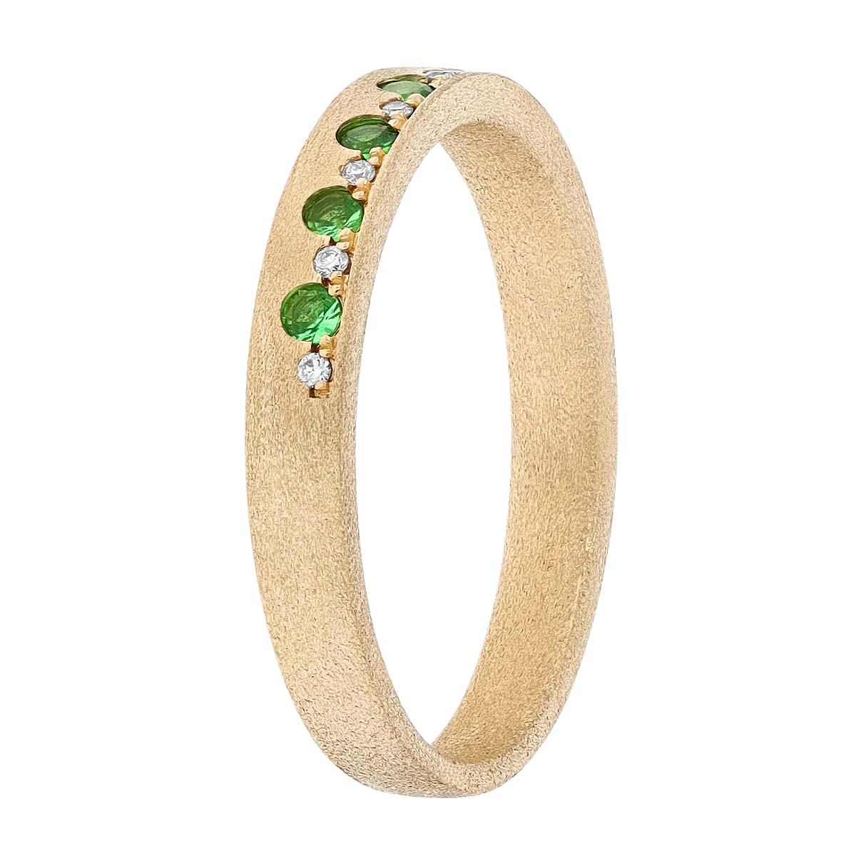 Tsavorite Garnet & Diamond Alternating Ring in Yellow Gold