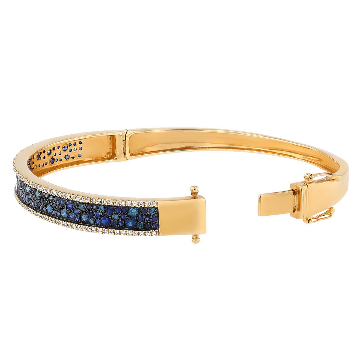 Sapphire Pavé & Diamond Outline Bangle Bracelet in Yellow Gold