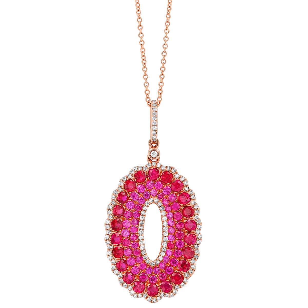 Ruby Pavé & Diamond Oval Scalloped Pendant in Rose Gold
