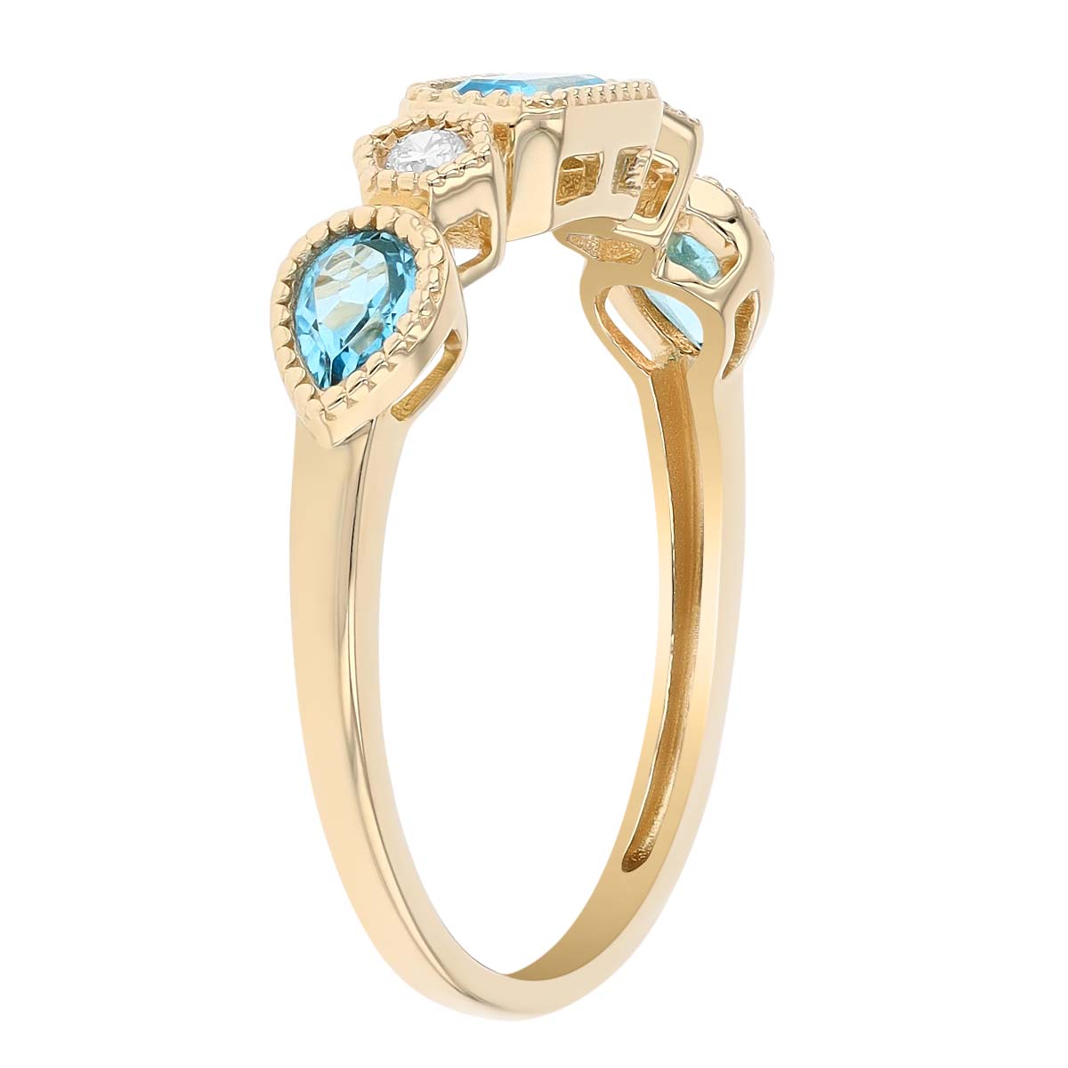 Mixed Shape Topaz & Diamond Bezel Set Ring in Yellow Gold
