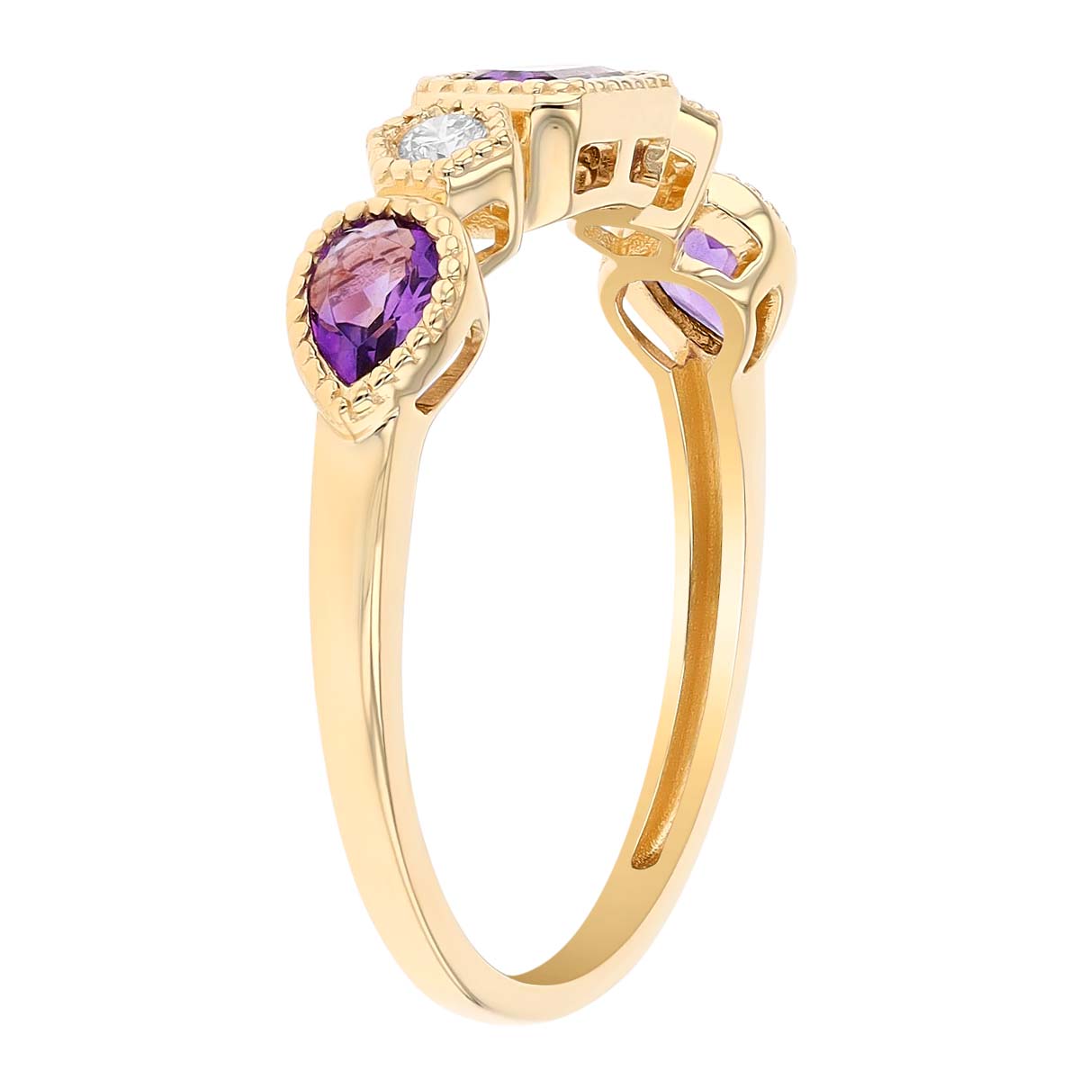 Mixed Shape Amethyst & Diamond Bezel Set Ring in Yellow Gold