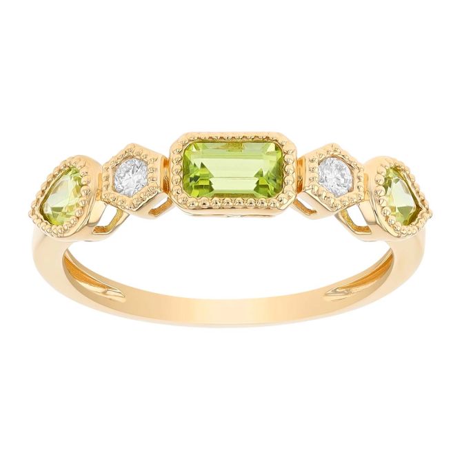 Mixed Shape Peridot & Diamond Bezel Set Ring in Yellow Gold