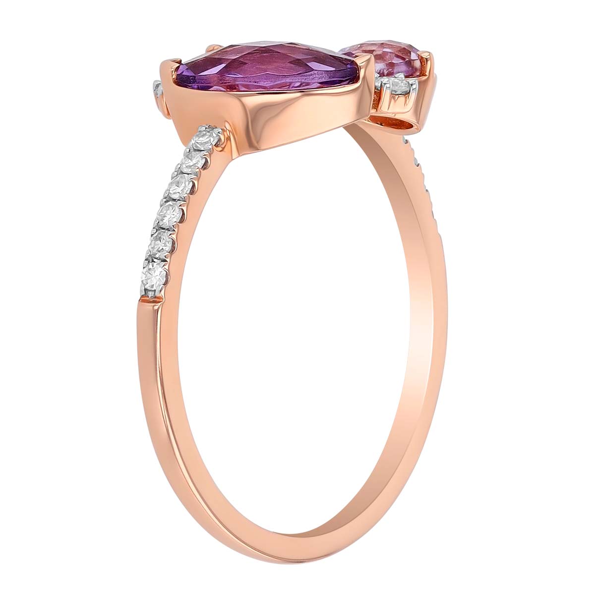 Purple & Pink Mixed Gemstone & Diamond Cluster Ring in Rose Gold