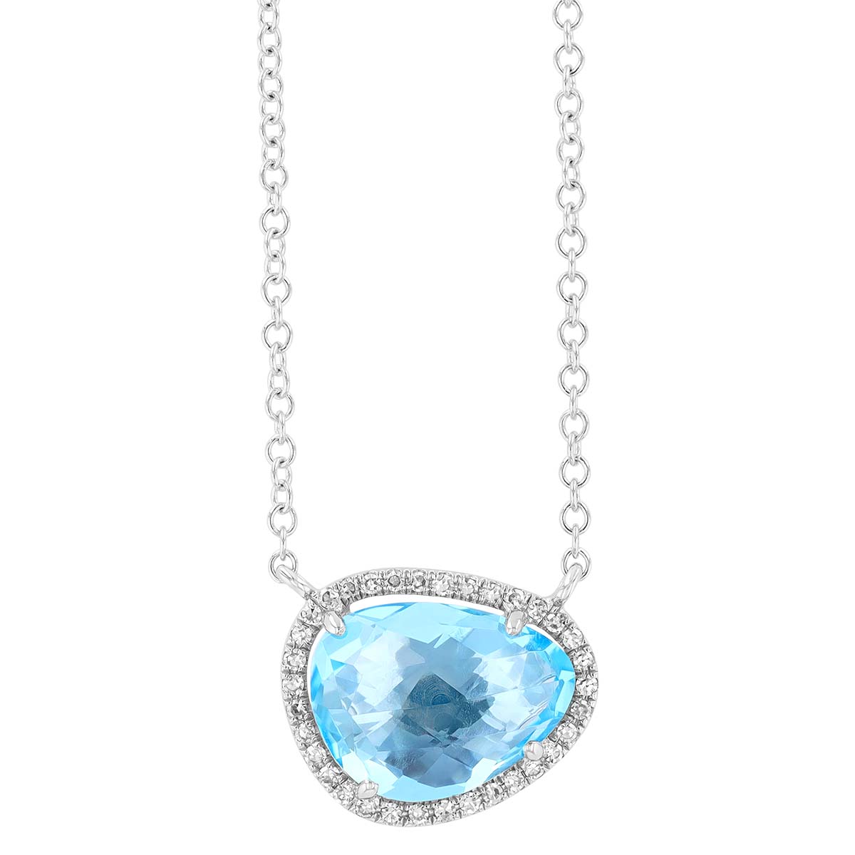 Freeform Topaz & Diamond Halo Pendant in White Gold