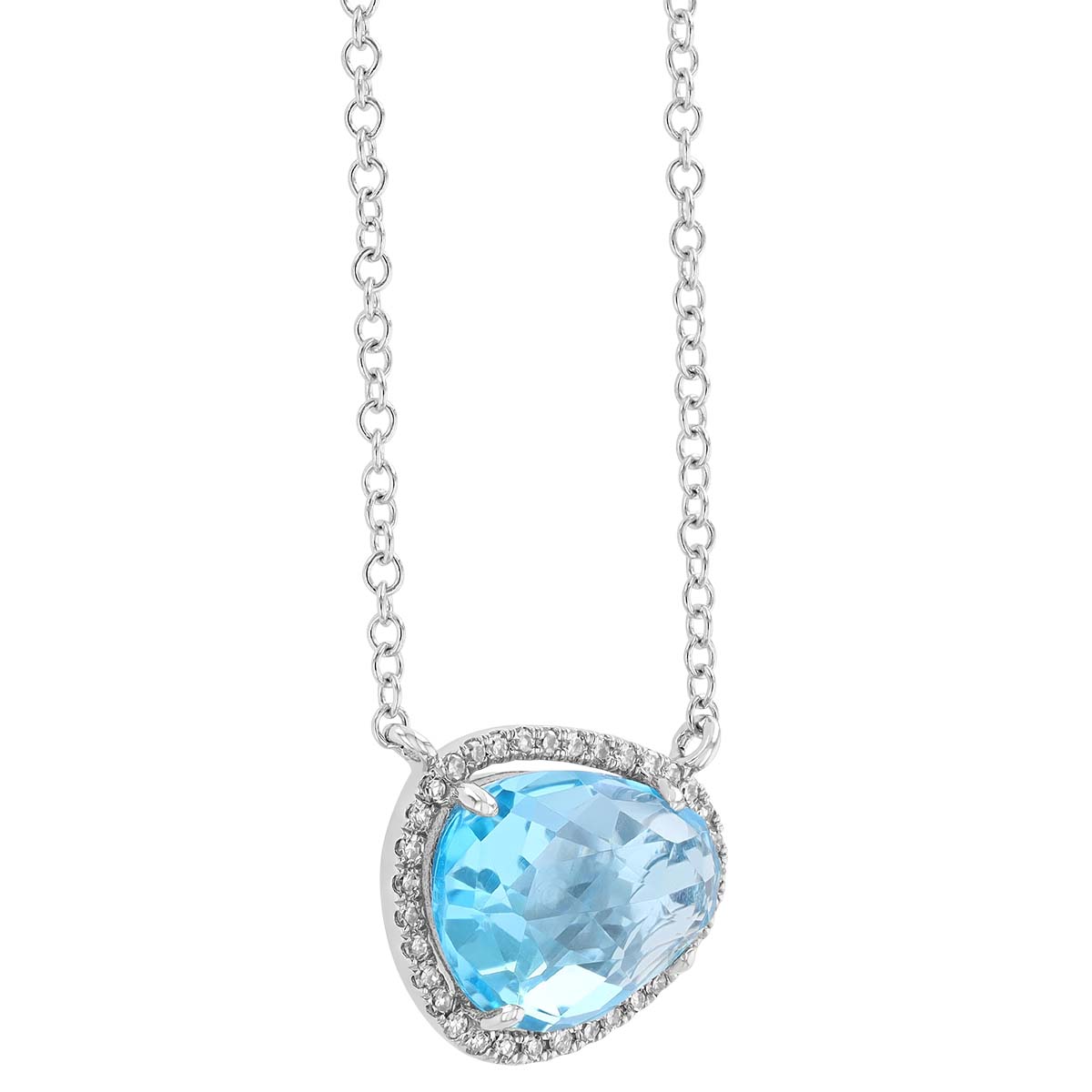 Freeform Topaz & Diamond Halo Pendant in White Gold