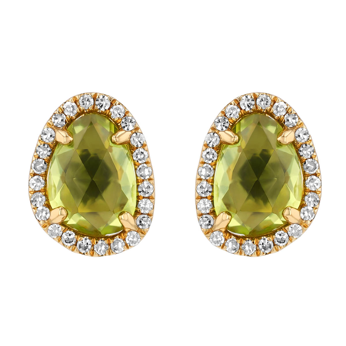 Peridot & Diamond Halo Stud Earrings in Yellow Gold