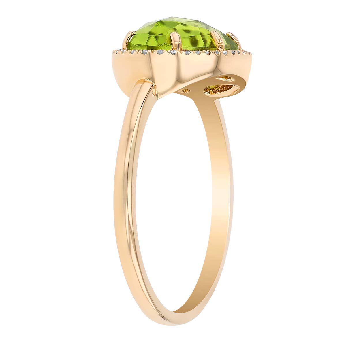 Freeform Peridot & Diamond Halo Ring in Yellow Gold