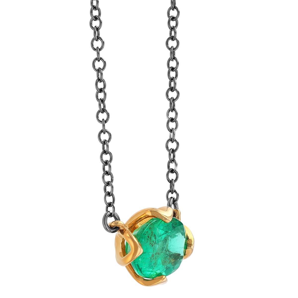 Oval Emerald Pendant in Yellow Gold & Black Rhodium