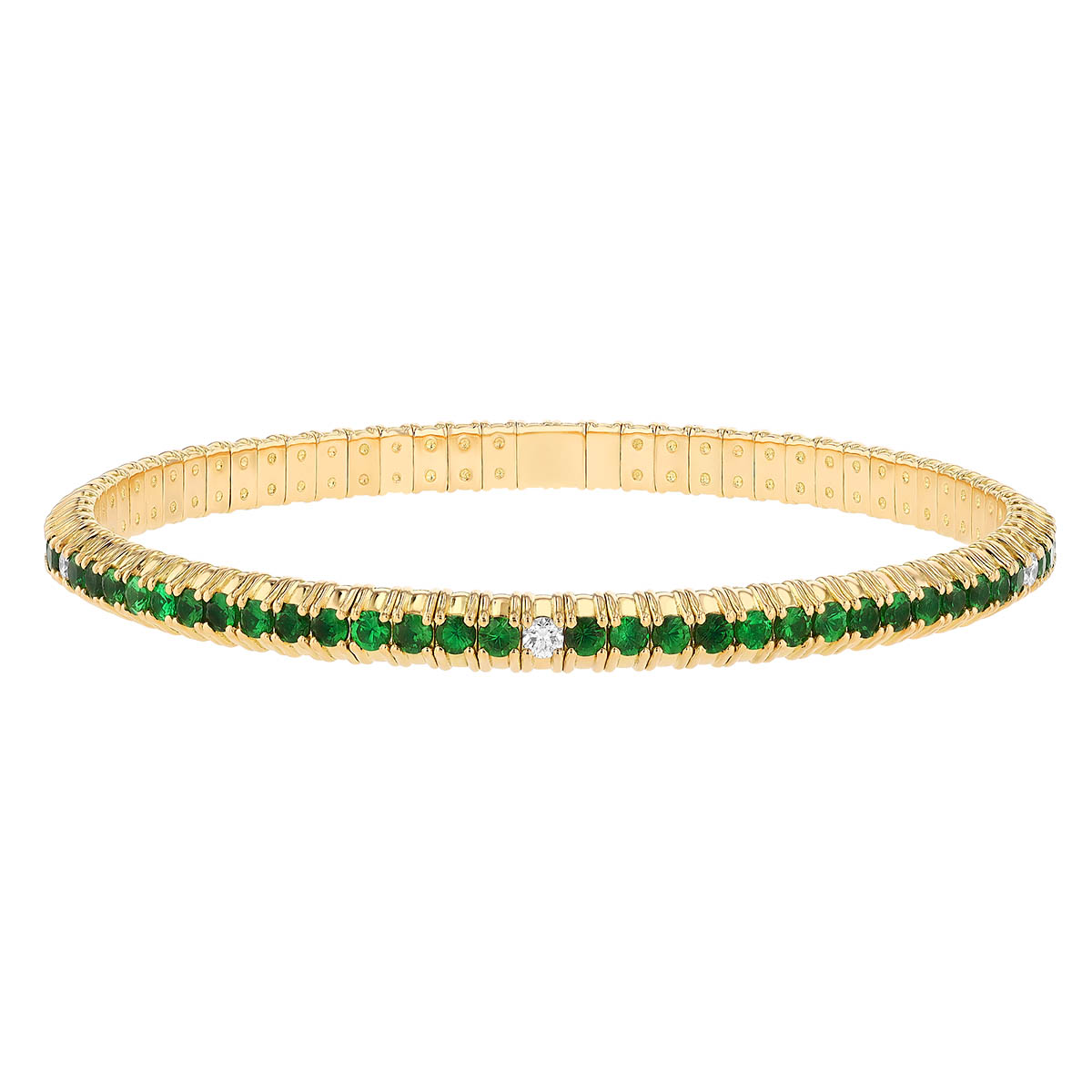 Zydo Tsavorite Garnet & Diamond Prong Set Flex Bracelet in Yellow Gold