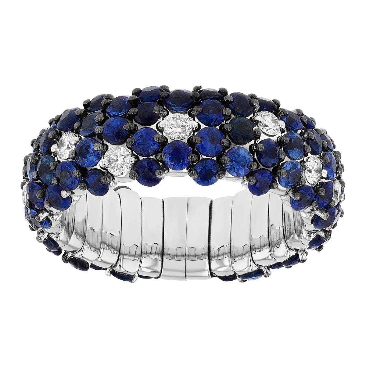 Zydo Sapphire & Diamond Pave Stretch Ring in White Gold