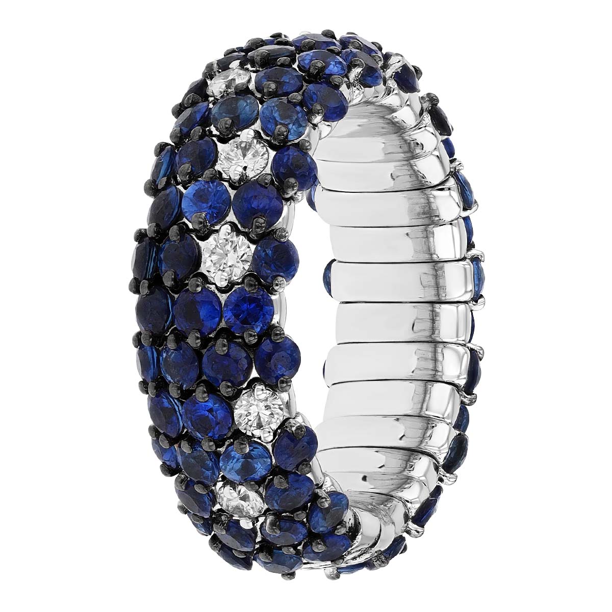 Zydo Sapphire & Diamond Pave Stretch Ring in White Gold